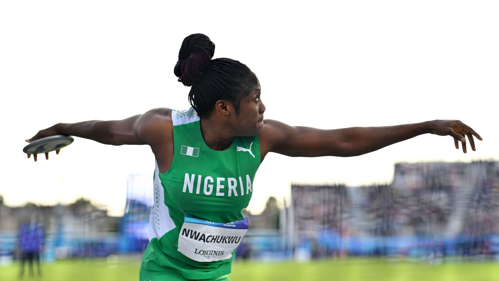 Nigeria's Nwachukwu in action in the discus at Glasgow 2026.