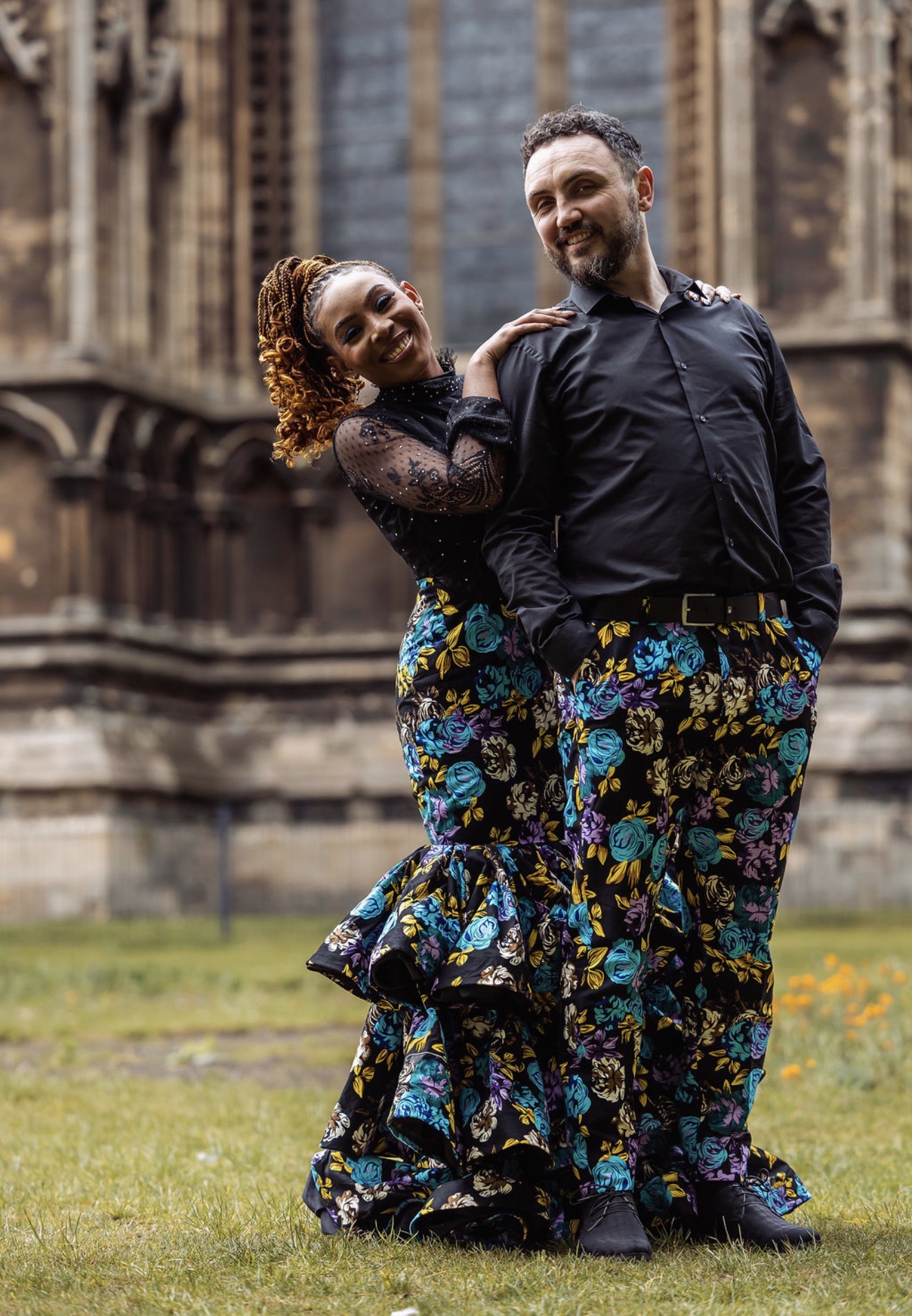 Gabriella and Elliott in coordinated floral Ankara, the Nigerian name for the printed cotton fabric. Photograph: Thomasxphotography