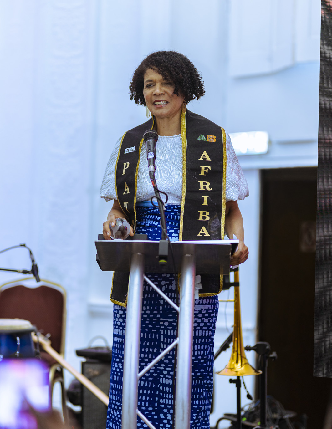 UK Member of Parliament Dame Chi Onwurah accepting her Lifetime Achievement Award at the Assembly Rooms.